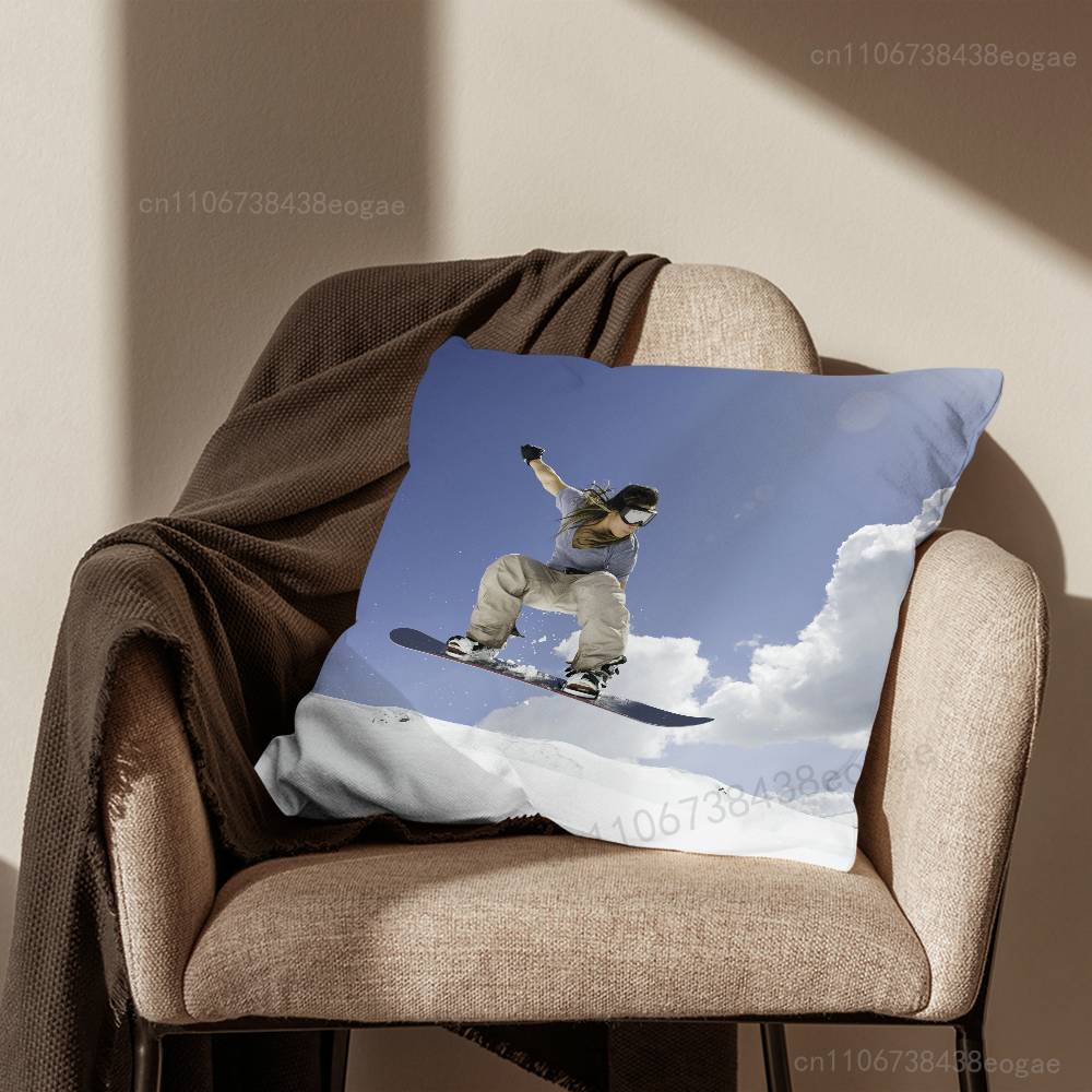 Snowboarding Sport Throw Pillow Case For 45*45cm,55*55cm,30*30cm,Car Pillowcase Home Bedchamber Decor Gift
