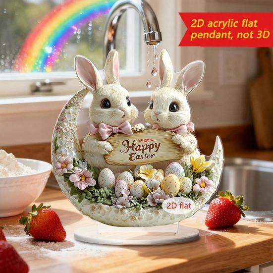 Easter 2D Bunny Acrylic Ornament Eggs Rabbit Table Sign Home Living Room Holiday Party Tabletop Animal