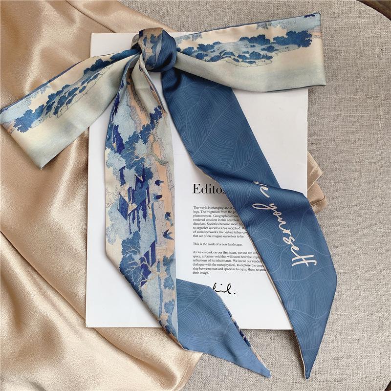 French Bow Tie Painting Silk Scarf Long Ribbon Oil Painting Headscarf Headband Hair Accessories