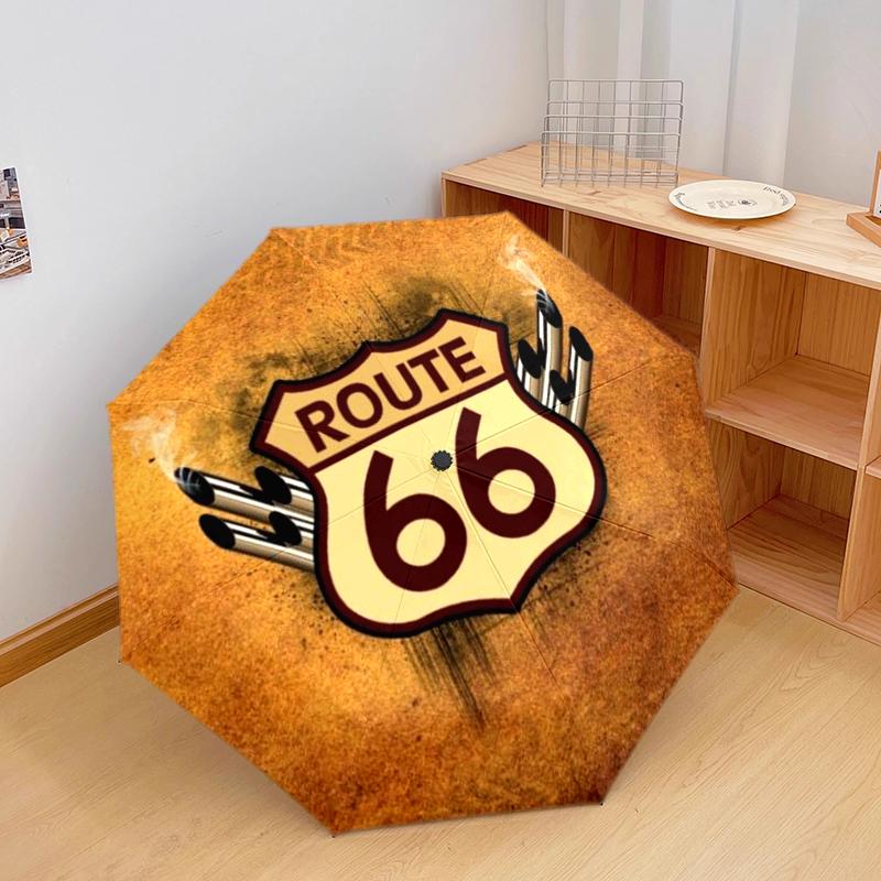 1PC Route 66 Umbrella Portable Folding Umbrella Iron Frame Hole Bone Structure Outdoor Home Umbrella A3