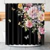 Vimorco Flower Butterfly Shower Curtain, Black Shower Curtains for Bathroom, Waterproof Quick-Dry Polyester Fabric Flower Shower Curtain, Floral Bath