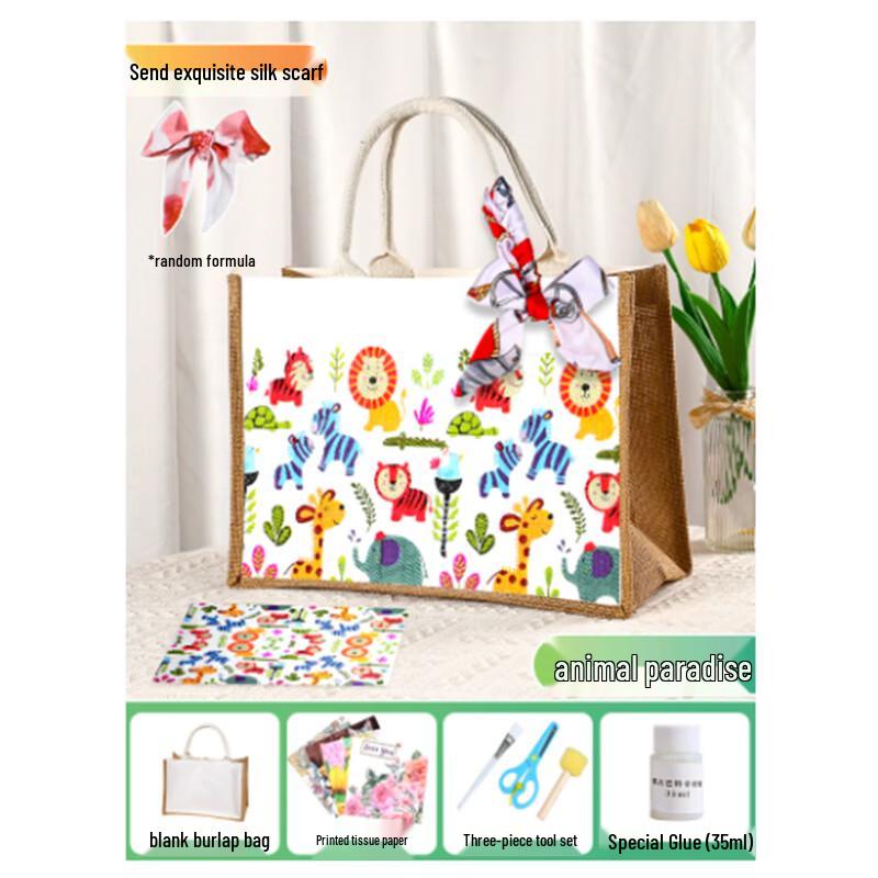 Animal Paradise Decoupage Canvas Bag DIY Kit
