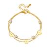 Gold Plated Flower and Heart Cubic Zirconia Double Layer Chain Bracelet for Women Stainless Steel