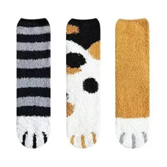3 Pairs Womens Cats Paw Stripe 3d Socks Kawaii Fun Thick Girls Cartoon Animal Fingers Sock Hosiery Toe Zebra/Tiger/Cat Foot Sox