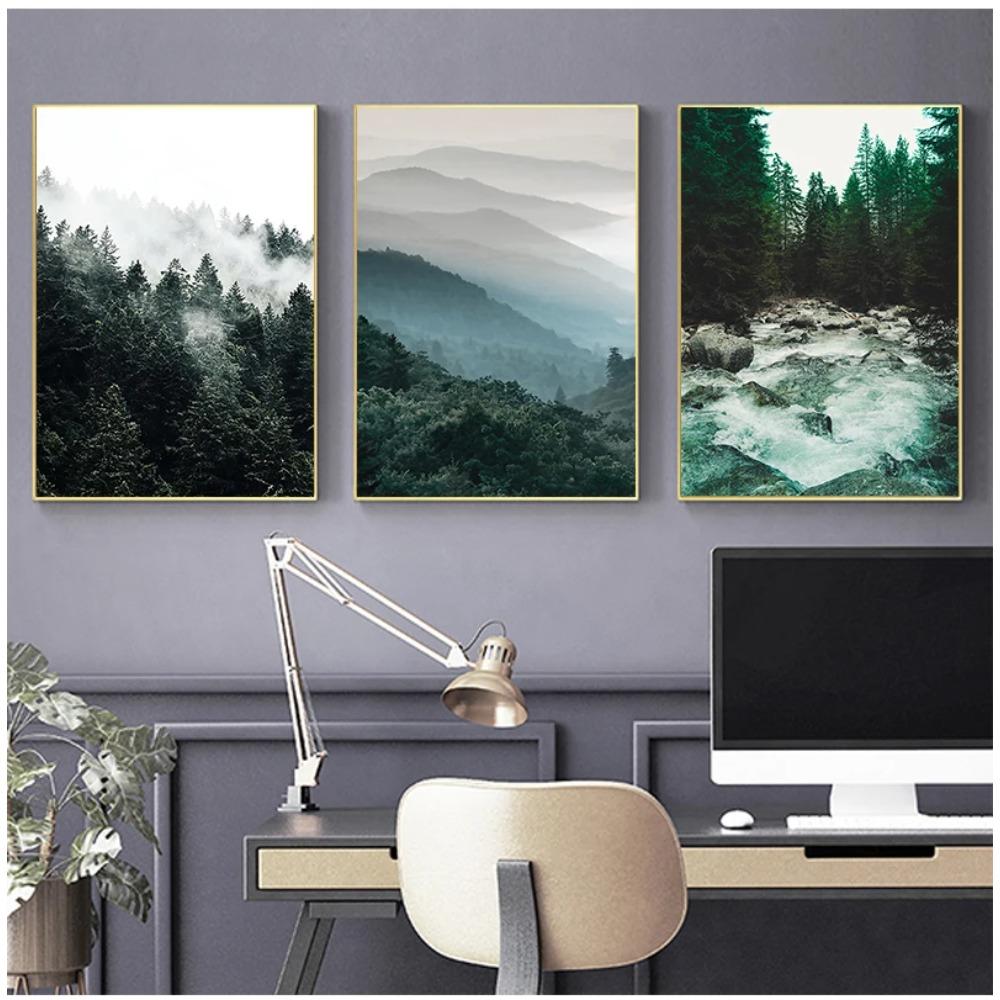 Mountain Wall Posters Fog Forest Canvas Painting Natural Landscape Poster Nordic Wall Pictures For Living Room Home Decoration