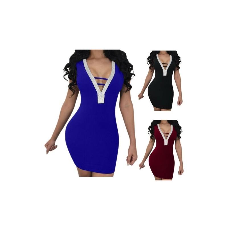 Stunning Women Sexy Deep V Rhinestone Backless Mini Dress For Special Events