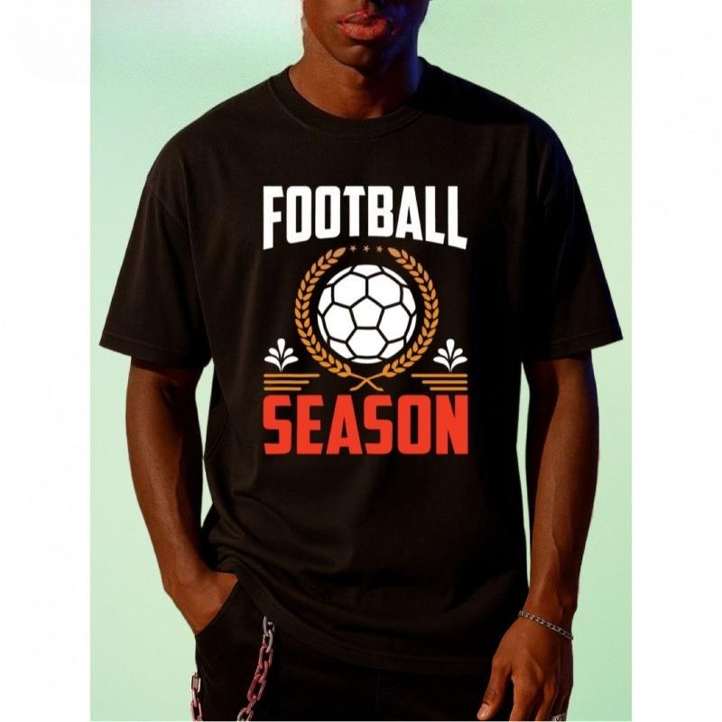 

European sizes Men s Short-Sleeve Crew Neck T-Shirt, Black Soccer Jersey Design with Soccer Ball Graphic and FOOTBALL Print, Comfortable 4XL чорний