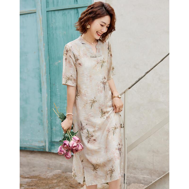 2025 Summer New Chinese Style Slit Short Sleeve Dress for Mid-Aged Women