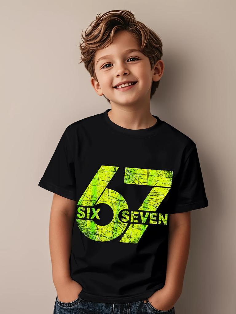 SIX SEVEN Kids Cotton TShirt Adult Boys Girls Family Matching Casual Tee Vintage Distressed Number Print Birthday Summer Tops