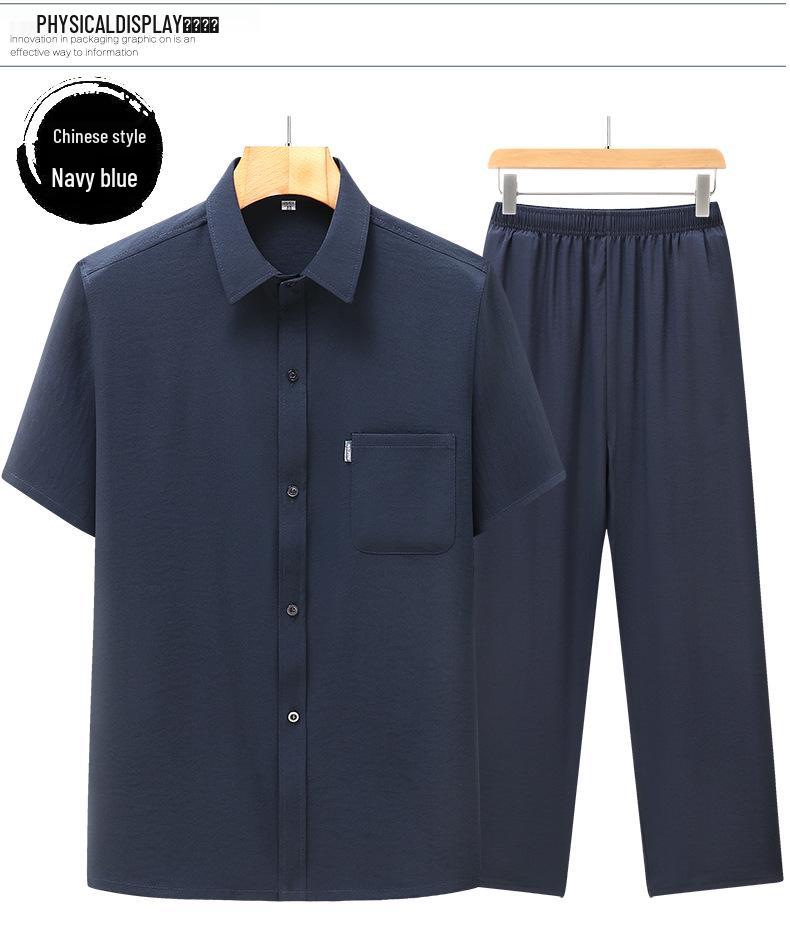 Men's Chinese Style Tang Suit Grandpa Shirt & Pants Set - Ethnic Hanfu for Middle-Aged & Elderly