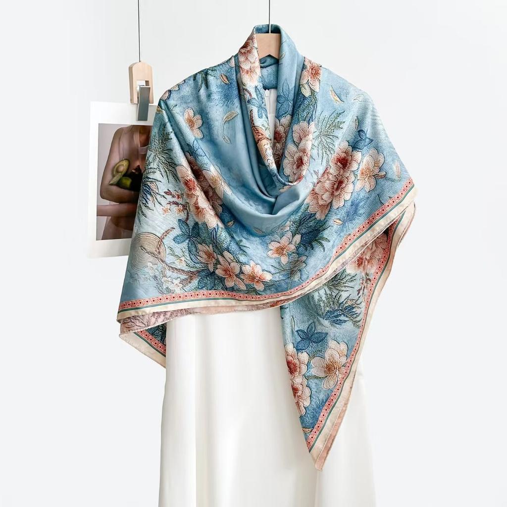 Fragrant Cloud Yarn Spring And Autumn Silk Scarf 140 * 140 Square Scarf Fashionable, Versatile Hangzhou Scarf Printed Scarf Shawl