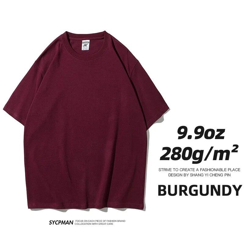 280 Grams Heavy T-shirt 9.9oz High Qualtity Oversized for Men Short Sleeve Tee Cotton Solid Color Trend Leisure