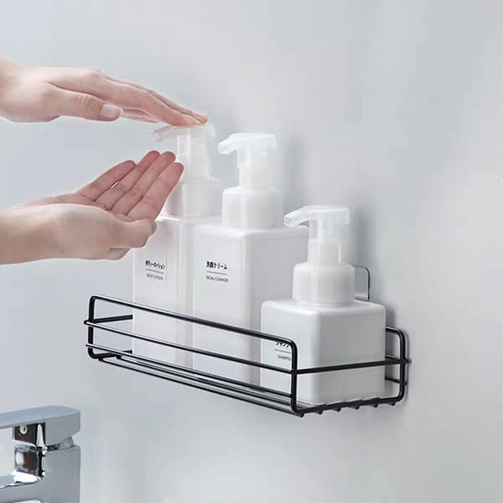 

2 Pack Bathroom Storage Organizers Shower Caddy, Adhesive Bathroom Shelf with Removable Hooks, No Drilling Strong Wall Mounted Racks for Shower,