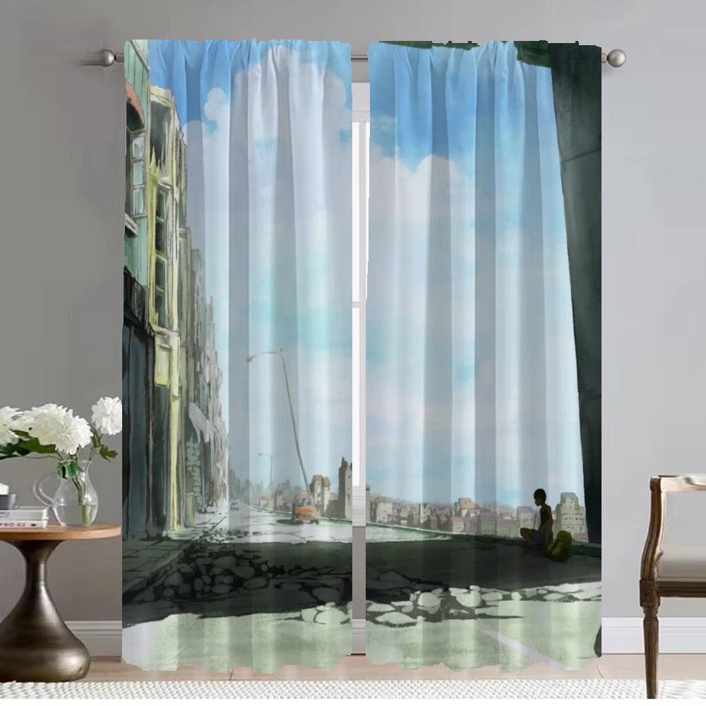 City Road Cartoon Window Curtain for Room 2 Panel Home Interior Curtains 2 Pieces Shades Tulle for Bedroom Partition Living