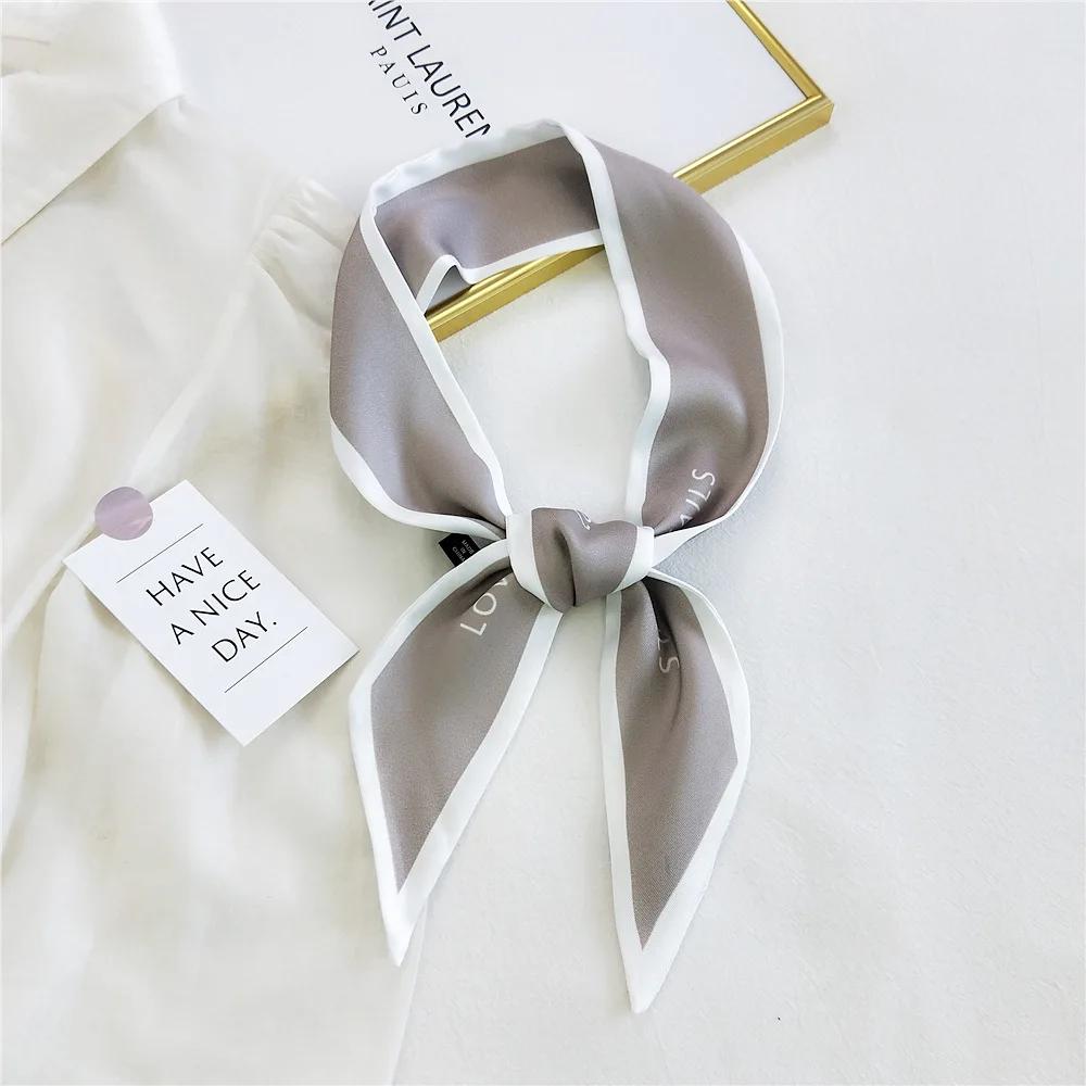 Fashion Women Hair Scarf French Elegant Narrow Long Scarf Satin Silk Bow Tie Letter Print Bag Ribbon Headband Scarves