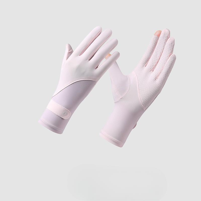 Ice Silk Gloves for Women's Thin Summer Outdoor Sun Protection and UV Ray Driving and Riding Anti Slip Finger Touch Screen Gloves