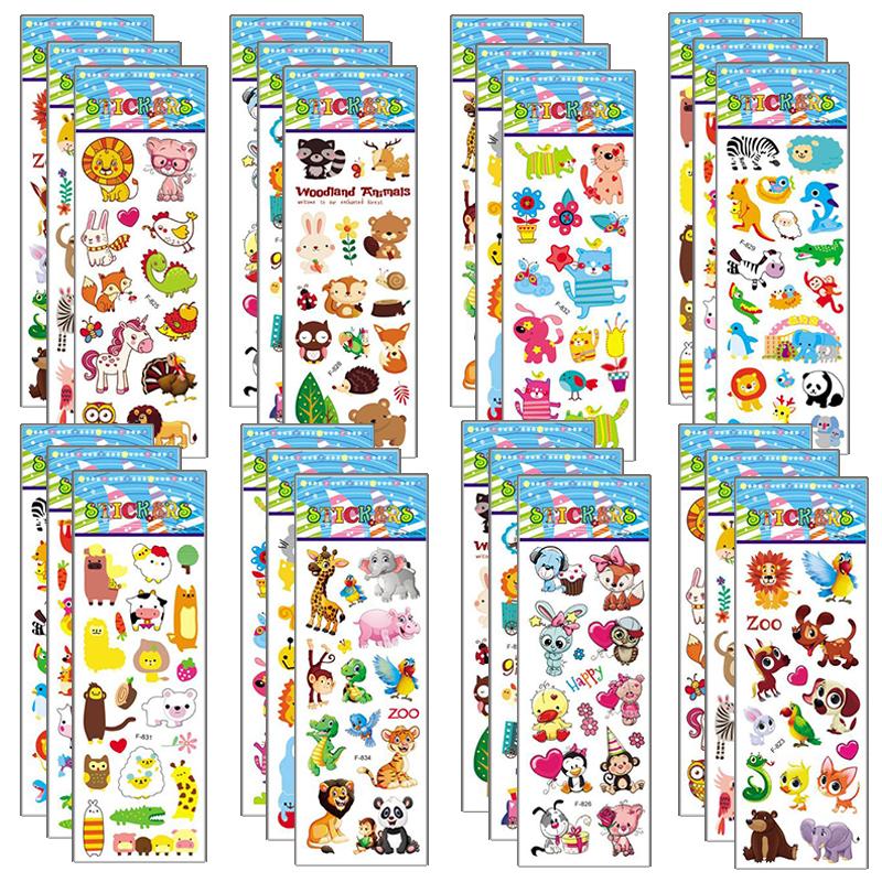 6/12/24 Pezzi Adesivi 3D a Bolle Stile Animale Cartone Animato Adesivi Giocattolo per Bambini Riutilizzabili per Regalo di Compleanno Natale Capodanno per Bambini TMZ