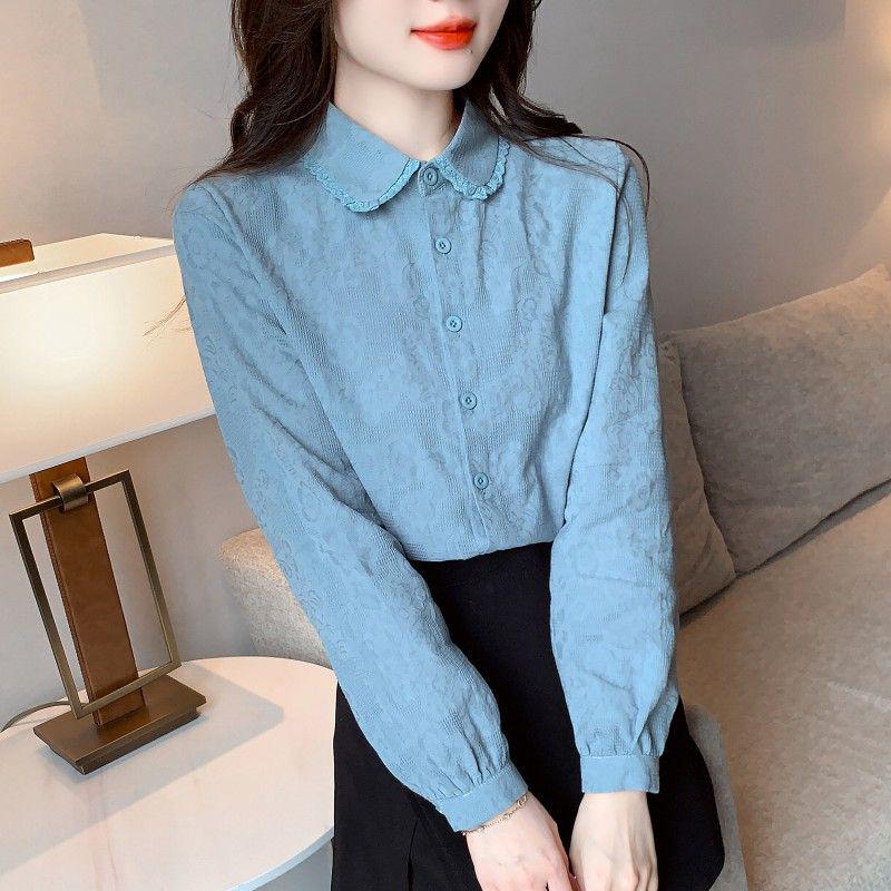 Women's 2024 Spring Pure Cotton Lapel Shirt - Fashionable, Versatile, Age-Defying Long Sleeve Top.