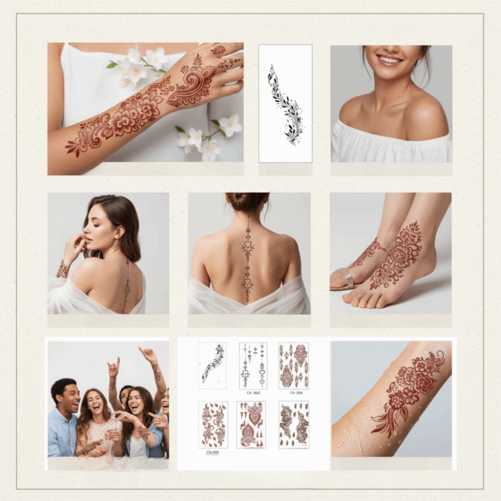 Flower Instant Decals Mehndi Designs Body Art Sticker Fashion Hand Tattoo  Summer Vacation