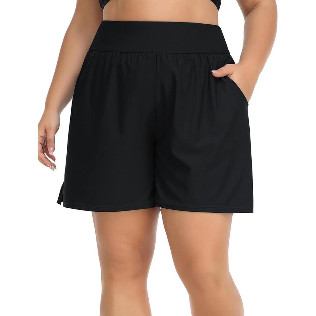 CHARMLEAKS Plus Size Swim Shorts for Women High Waisted Board Shorts Tankini Swimsuit Bottom with Pockets