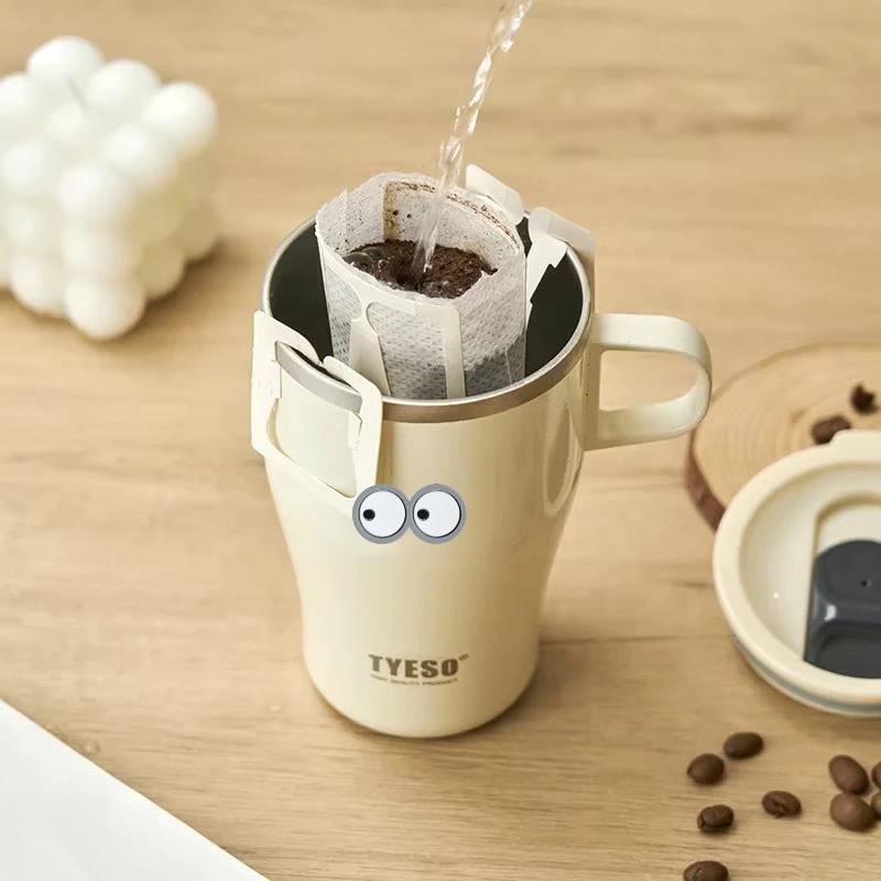 Tyeso 500ML Thermoses Insulated Coffee with Handle Portable Thermal Travel Mug for Hot Cold Drinks Outdoor Vacuum Office Home with Eye Sticker
