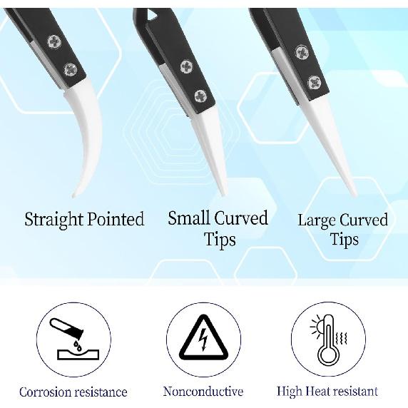 6 Pcs Precision Reverse Ceramic Tweezers Non-Conductive Solder Tweezer Anti-M