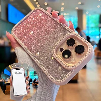 Double-sided Diamond Phone Cover For iPhone 13 14 Plus 15 16 Pro Max Gradient Color Dazzling Case For iPhone 12 11 Hard Cases