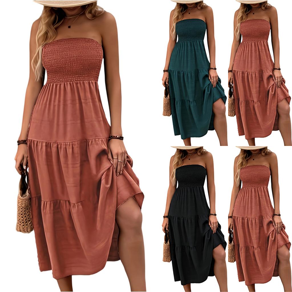 Women's Casual Fashion High-waisted V-neck A-line Dress With Ruffle Sleeves Ruffle Sleeves