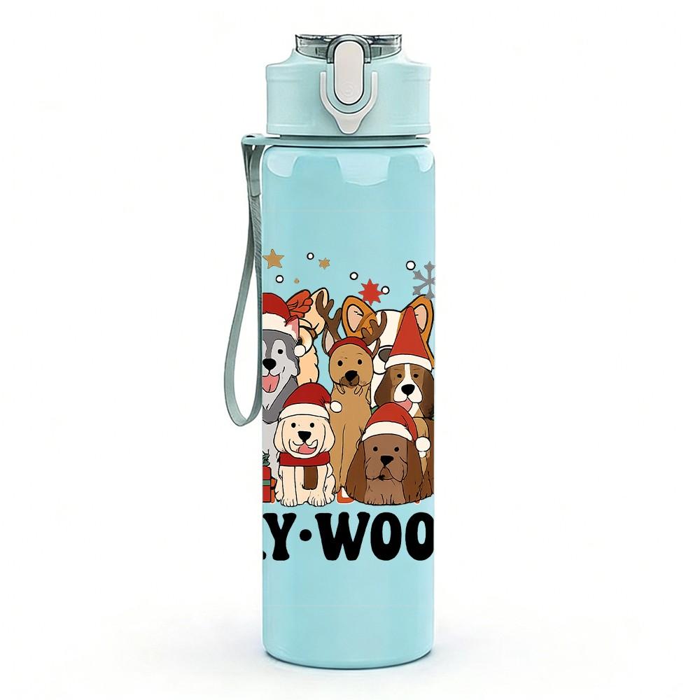1PC Christmas Character Woofmas Art 750ml Color Plastic Sports Water Bottle Leakproof Flip Straw Lid Suitable for Sports Office Home Use