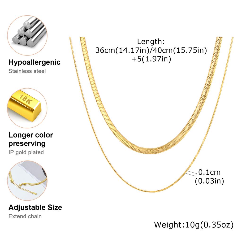 Vnox Stainless Steel Flat Snake Chain Necklaces, Gold Plated Stacked Collar For Women, Waterproof Jewelry Accessories