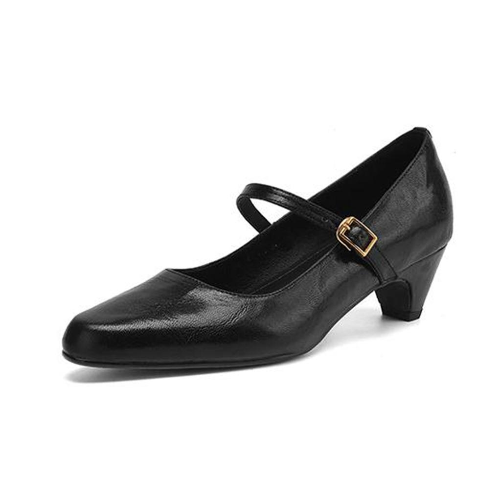 Krazing Pot Sheep Skin Summer Spring Autumn Winter Med Heels Women Round Toe Mary Janes Shallow Pumps