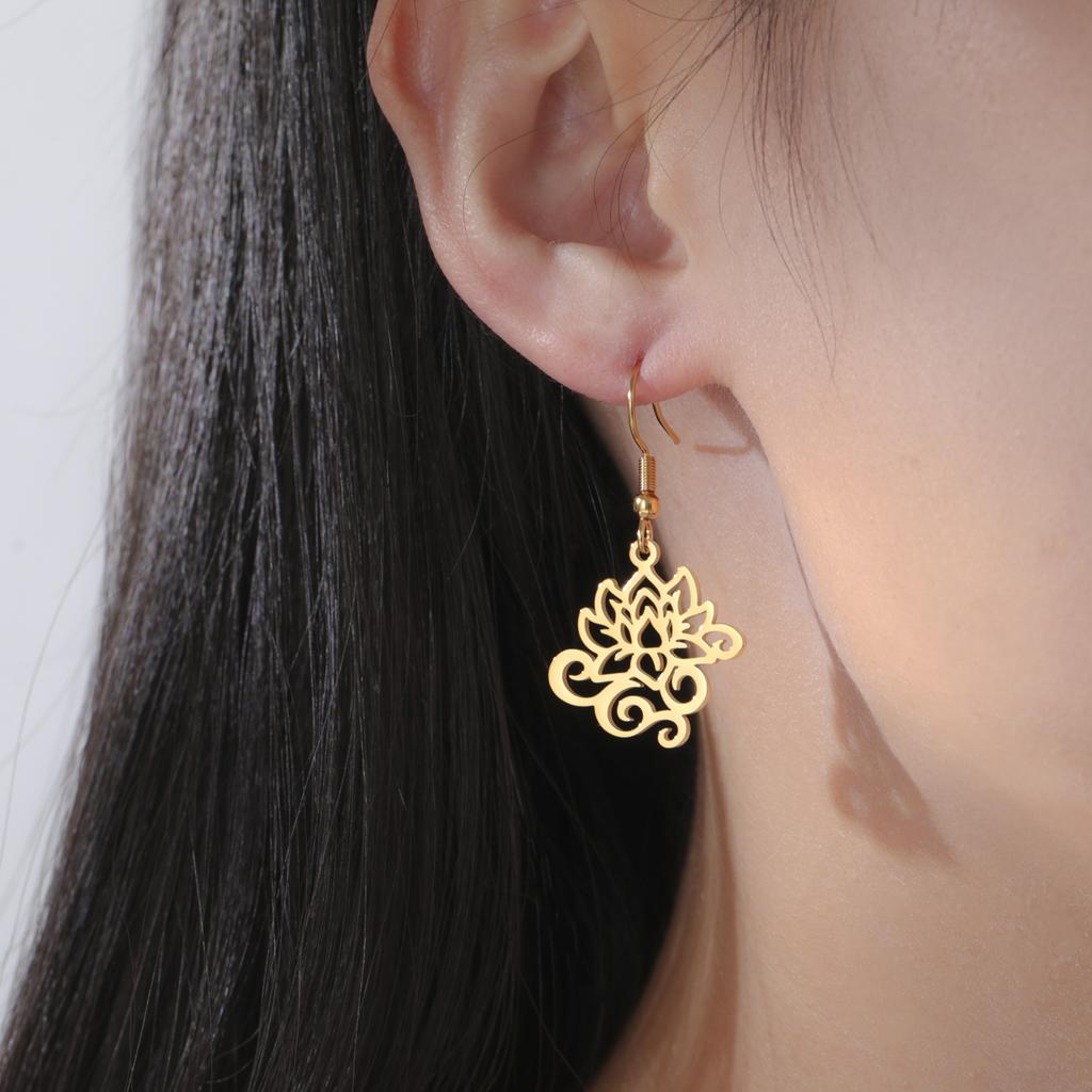 LIKGREAT Curled Lotus Earrings Zen Peace Symbol Earrings Meditation Yoga Stainless Steel Jewelry Christmas Spiritual Gift