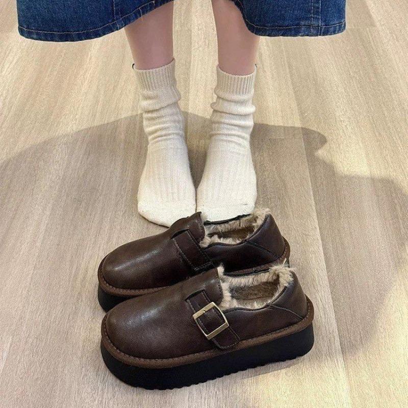 Fleece Women's Shoes Platform Small Leather Shoes New Winter Warm Snow Boots Boken Cotton Shoes