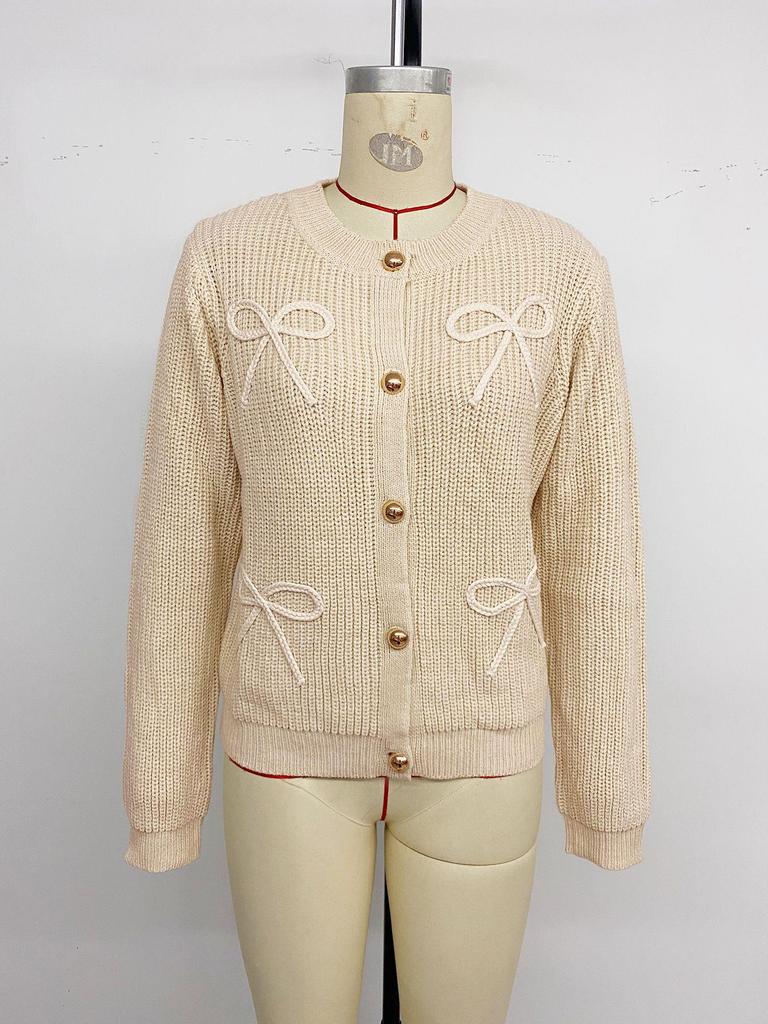 Autumn 2025 High-End Bow Embroidered Knit Cardigan Sweater