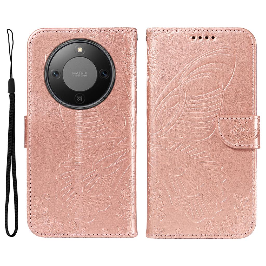 For Honor Magic8 Lite 5G/X9d 5G/X70 5G Case Butterfly Pattern PU Leather Folio Flip Phone Cover -  Blue