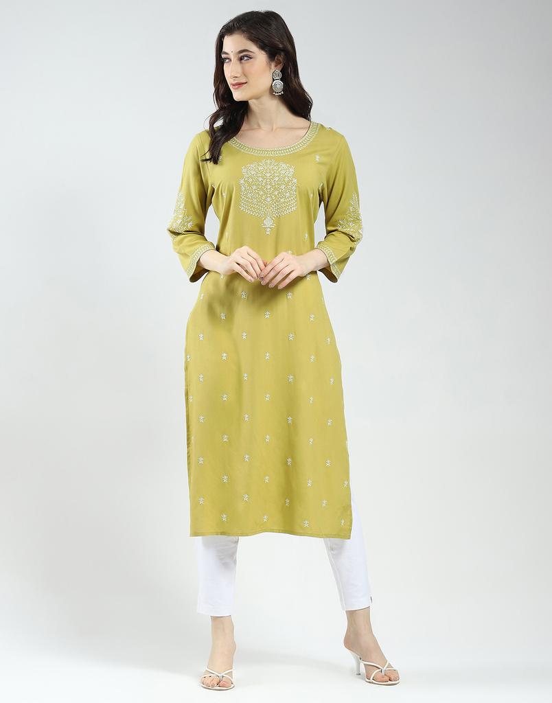 MONTE CARLO Women's Self Design 3/4 Sleeve Regular Fit Kurti