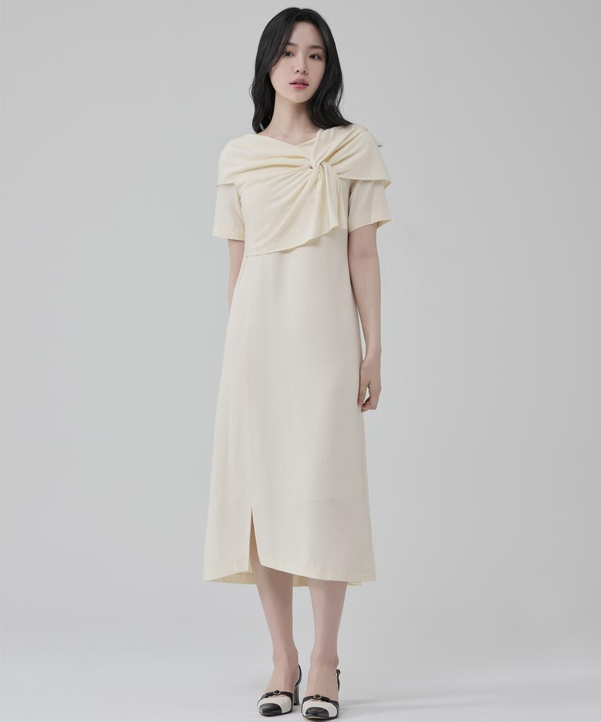 Hye Young Kim Silk Interlace Short Sleeve Dress - Ivory