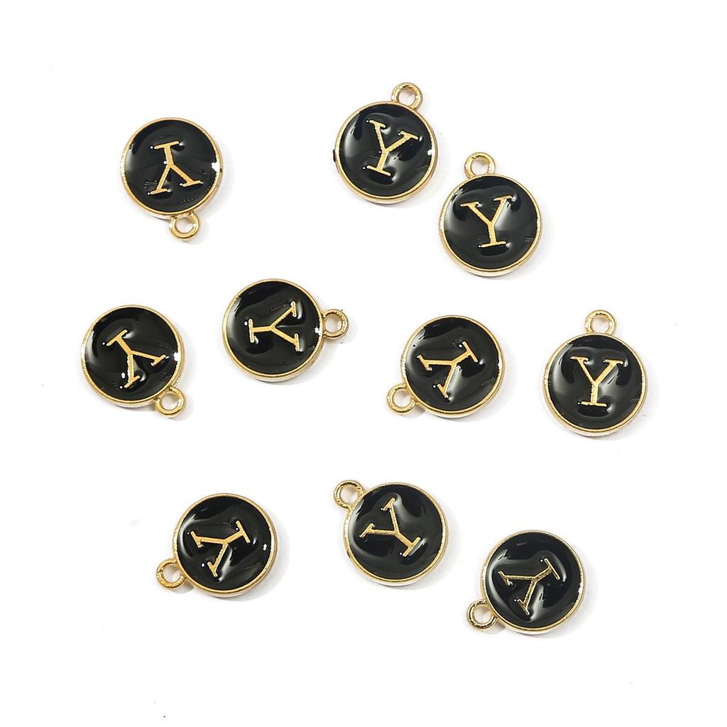 10Pcs 12x2.5mm Alphabet Double Face Charms Pendant Beads for Jewelry DIY Findings