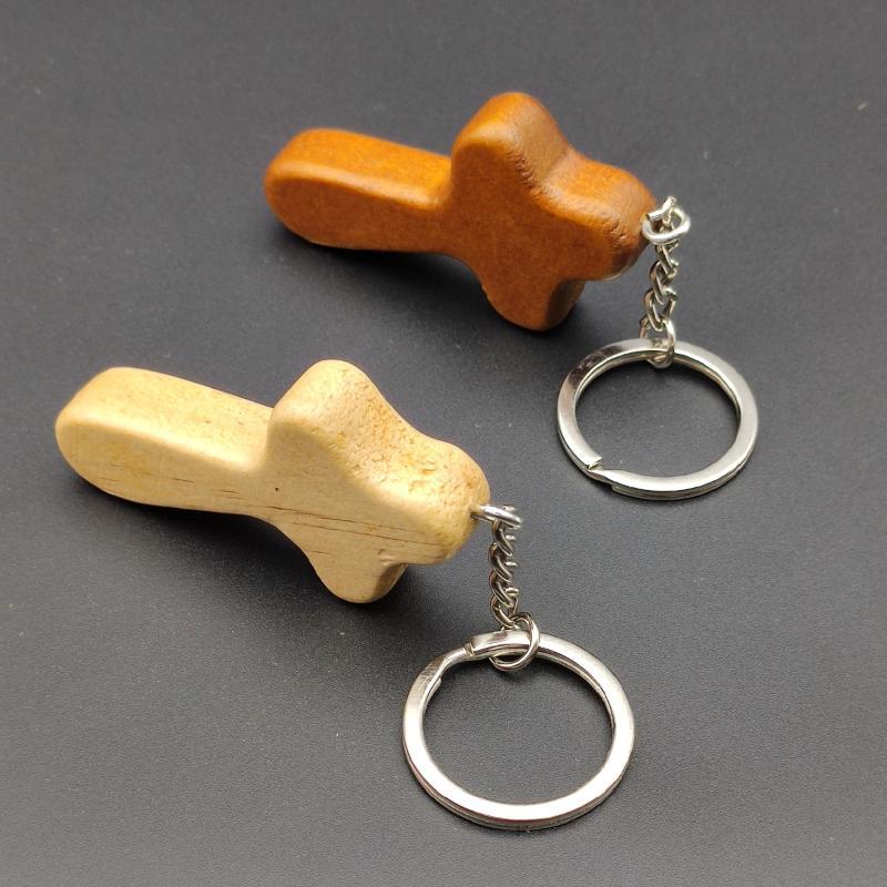 Unique Design Cross Wooden Keyrings Eco-friendly Natural Wood Keychains for Women Men Backpack Car
