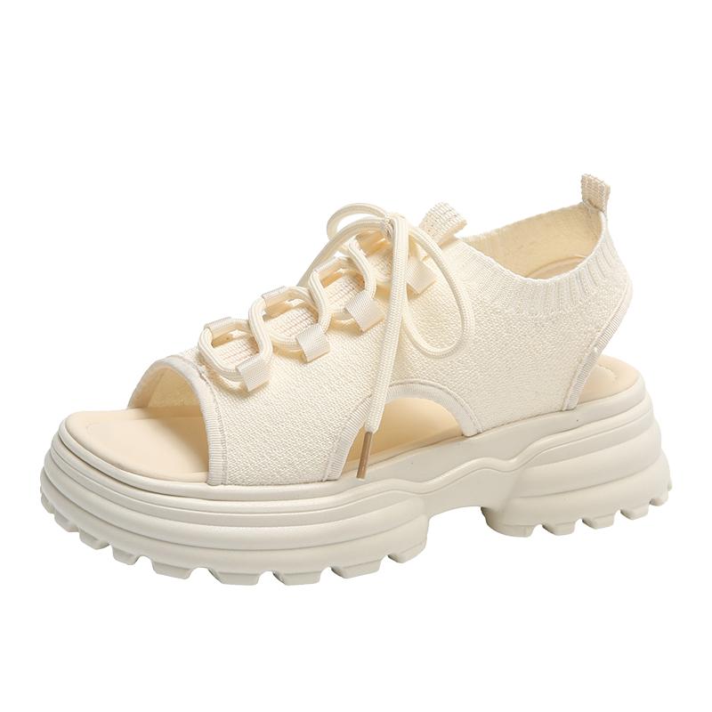 

Модные балетки на платформе, вязаные сетчатые сандалии, женская обувь для повседневной ходьбы, домашние тапочки, 2024, новая летняя обувь, шлепанцы, бренд Femme, zapatillas 35 бежевый