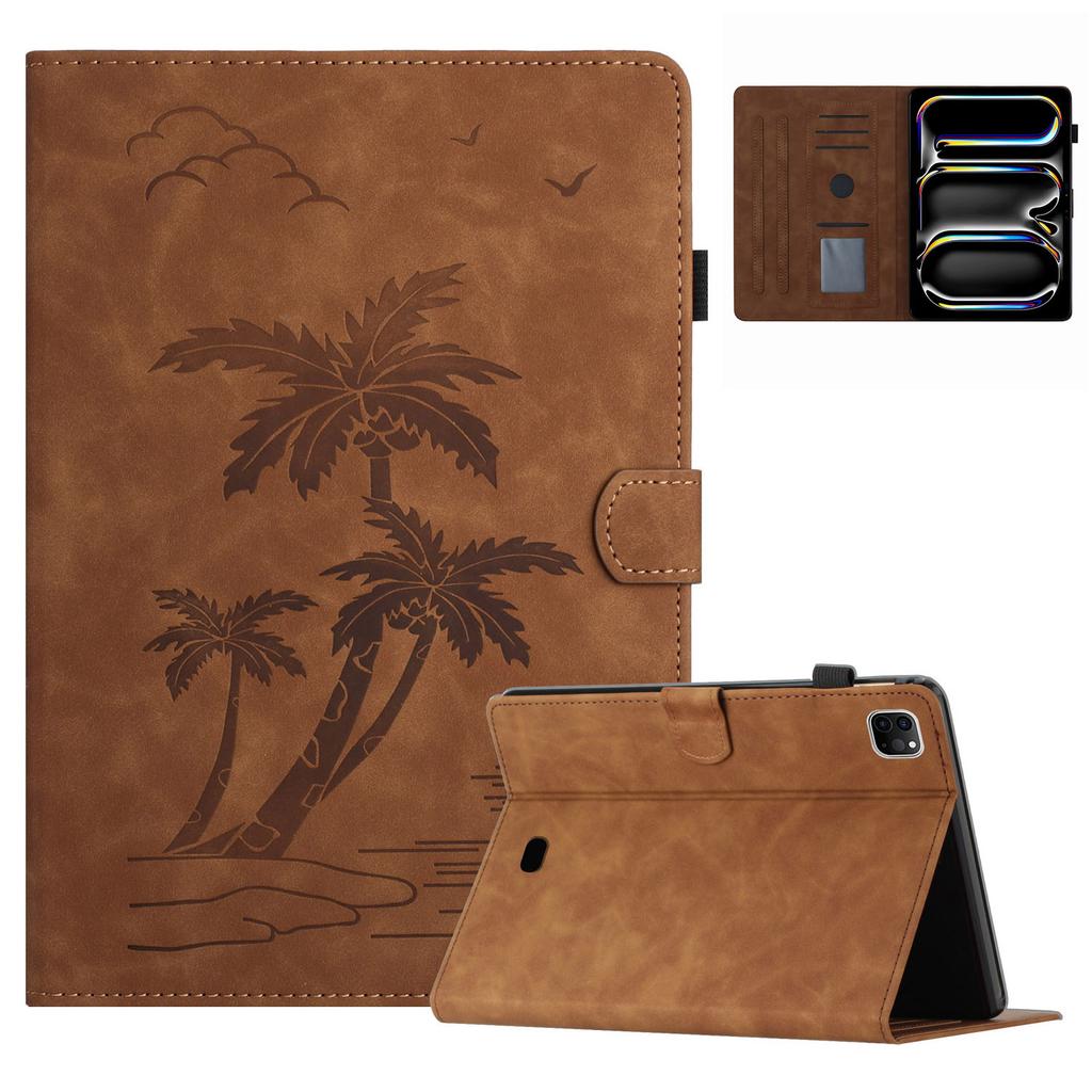 For iPad Pro 11 (2024) Case with Card Slots PU Leather Coconut Tree Smart Tablet Cover