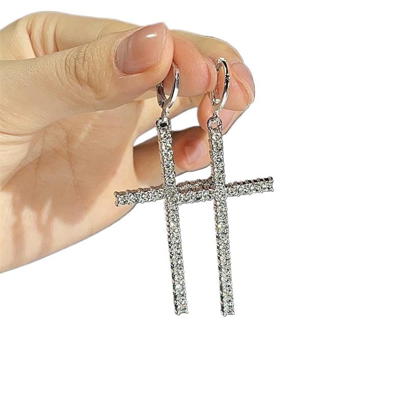 Fashion Zircon Crystal Cross Earrings For Women Men Gothic Punk Hip Hop Jesus Crucifix Dangle Earring Christian Party Jewelry
