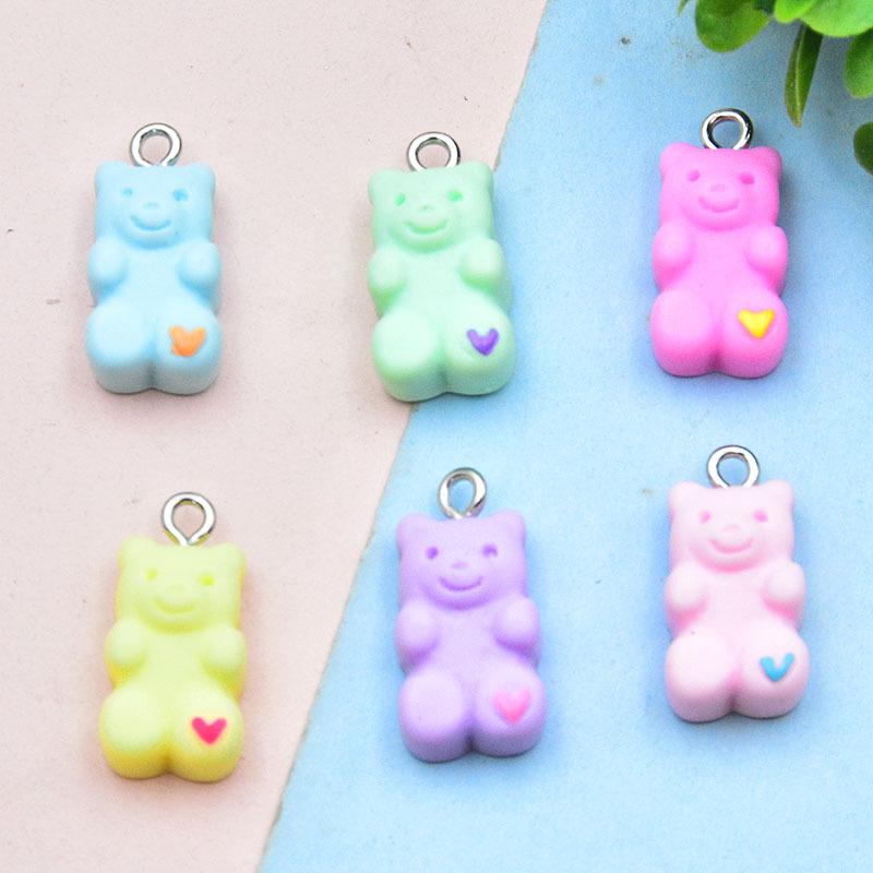 Colorful Resin Heart Bear Earring & Keychain Pendant - DIY Handmade Jewelry Charm