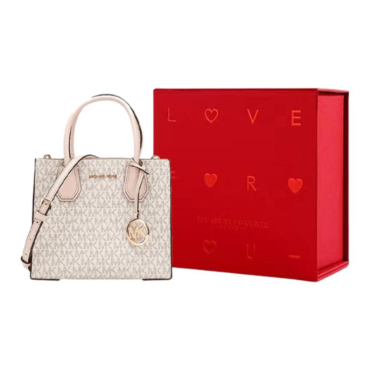 New MICHAEL KORS Mercer Leather Trunk Bag, Shoulder Bag, Crossbody Bag, Handbag Medium Size Women's Cherry Blossom Pink 35S1GM9M2B-POWDER-BLUSH