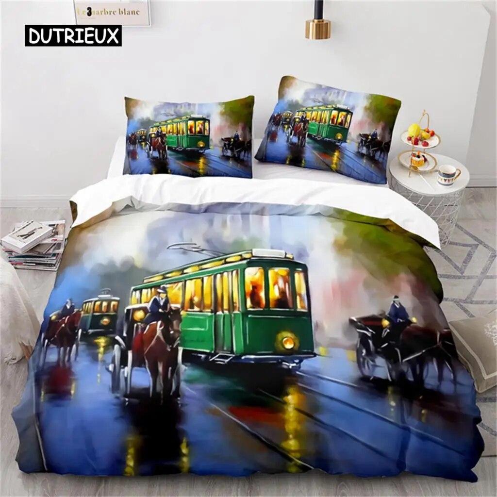 Oil Painting Duvet Cover  Art  Microfiber Landscape Romantic Comforter Cover Bedding for Kids Teen Adults Bedrooms  Decorated Three Piece Set