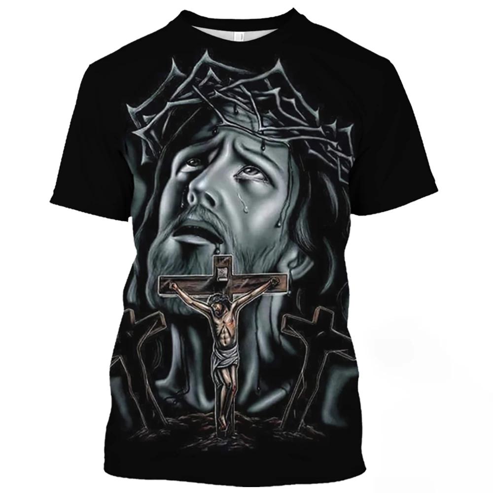 Jesus Christ Pattern Print T-Shirts Summer Casual O-Neck Oversized Quick-Drying Short Sleeve Catholicism Men's T-shirts