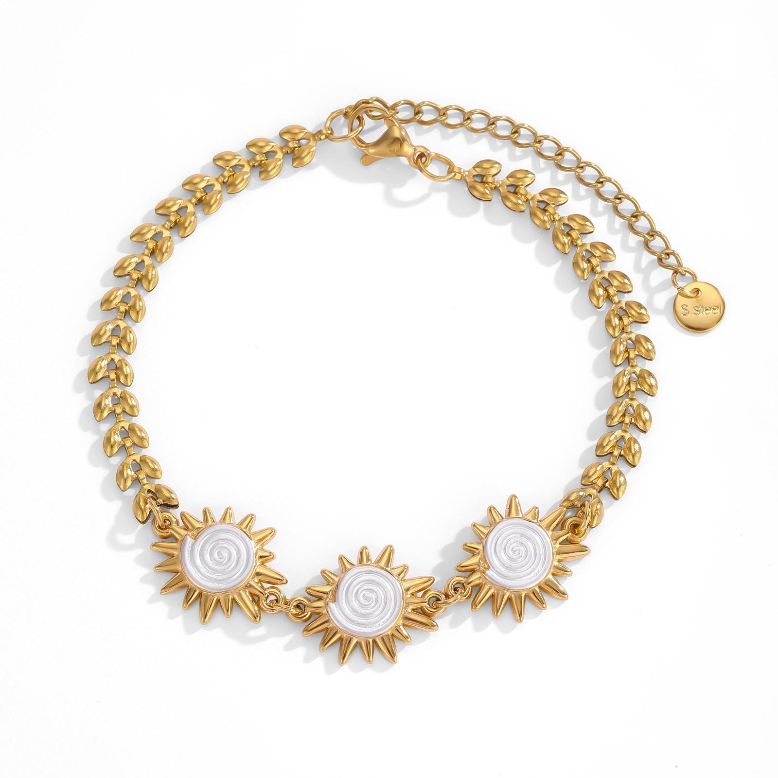 Double Layered Gold Plated Chain Bracelet For Women Stainless Steel Paperclip Chain With Pearl Sun Charm Boho Stackable Jewelry