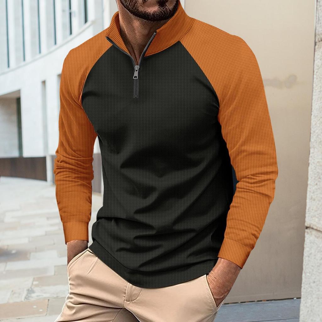 Men Golf Shirt Long Sleeve Colorblock Sweatshirt Lightweight Knitted Shirts