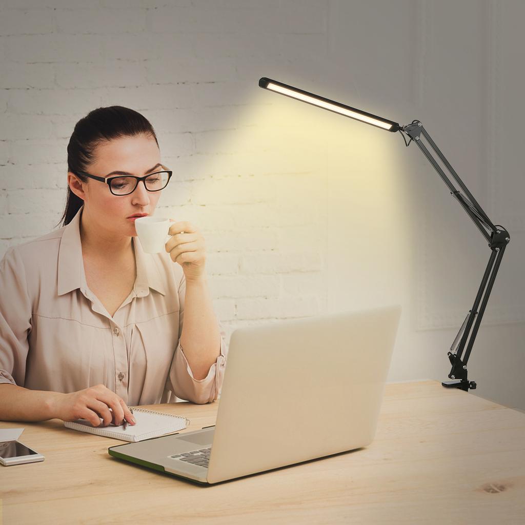 LEDs Desk Lamp with Clamp EyeCaring Dimmable Reading Light 3 Color Modes & 10 Brightness