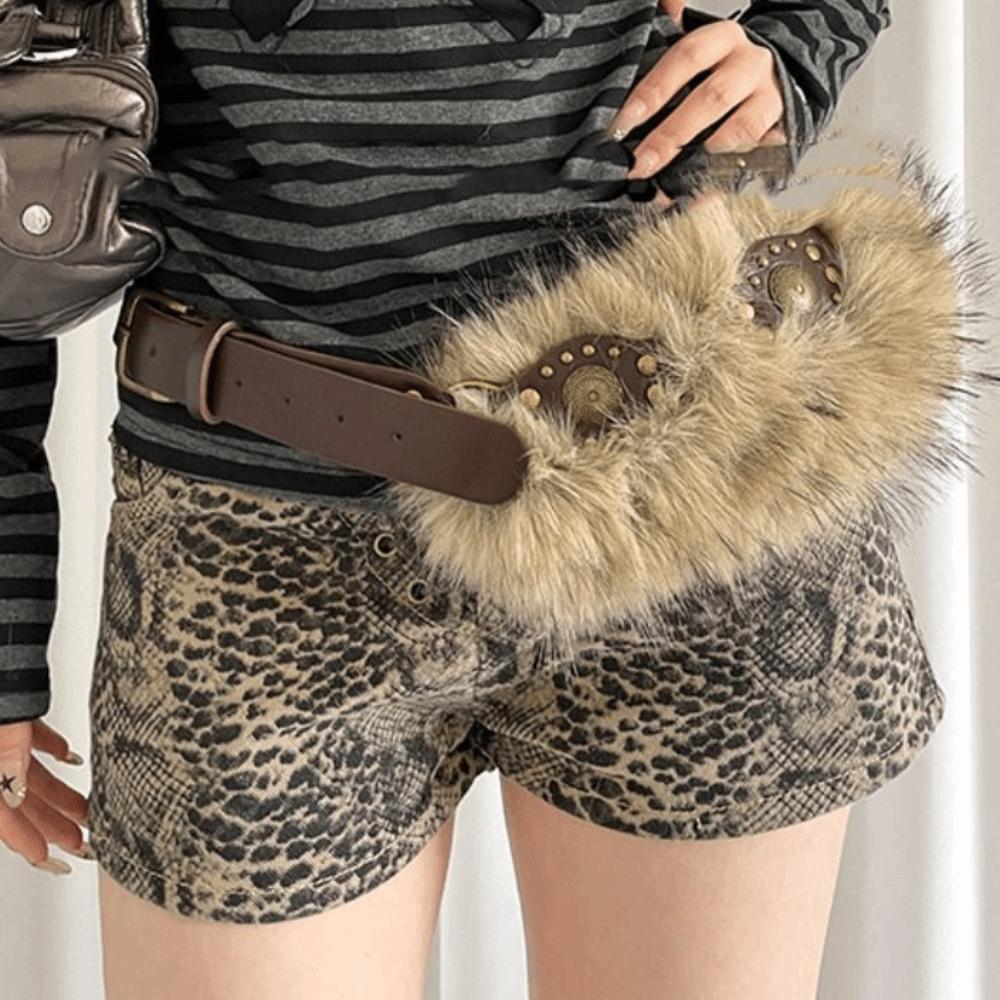 PU Leather Furry Waistband Spicy Girl Style Y2K Waistband Vintage Plush Belt  Female/Girls